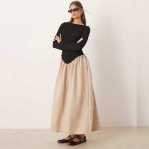 ASOS DESIGN long sleeve slash neck dipped dropped waist midi dress