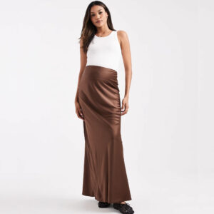 ASOS DESIGN Maternity satin bias midi skirt Brown