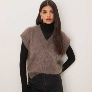 ASOS DESIGN mohair blend boxy high v tank in mocha