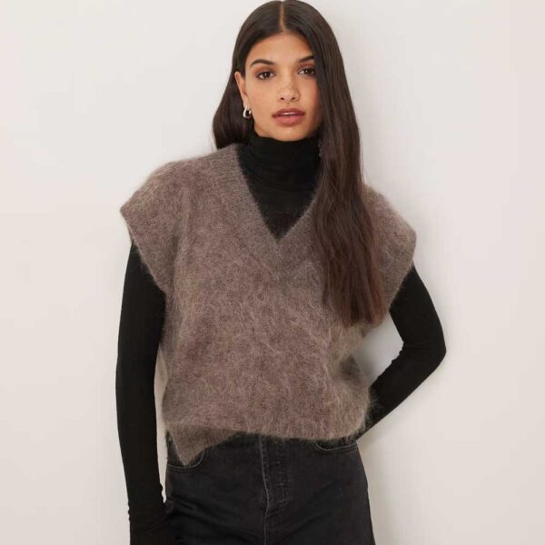 ASOS DESIGN mohair blend boxy high v tank in mocha