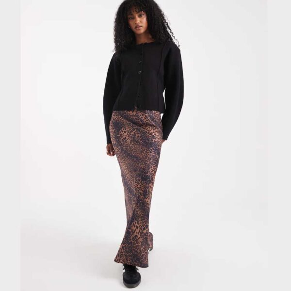 ASOS DESIGN satin bias cut midi skirt in animal print