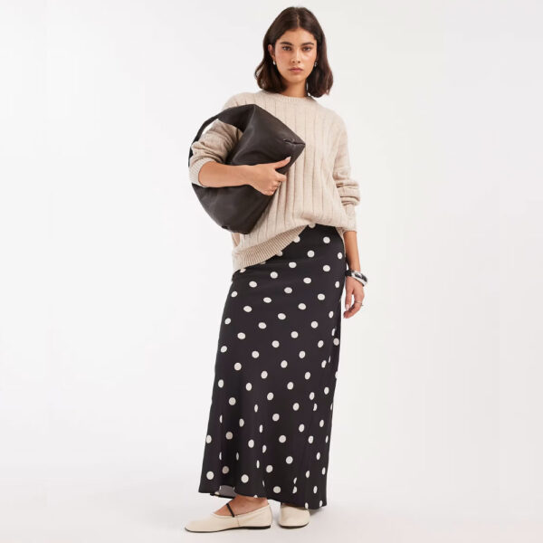 ASOS DESIGN satin bias maxi skirt in polka dot