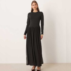 ASOS DESIGN slash neck hybrid scalloped waist detail midi dress