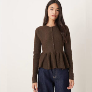 ASOS DESIGN structured peplum hem cardigan in chocolate