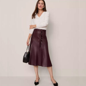 Belted Faux Leather Skirt Poised Plum