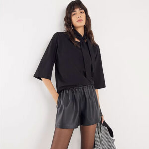 Black Short Sleeve Scarf Neck T-shirt