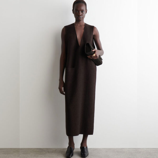 BOILED-WOOL MIDI DRESS Brown