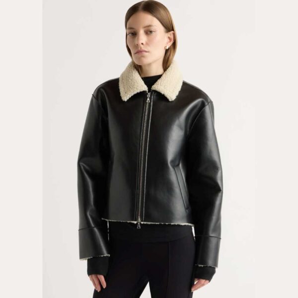 Bonnie Shearling-Collar Coat Black