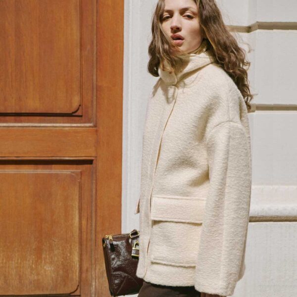 Bouclé jacket with high neck Ecru