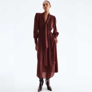Bow-Collar Shirt Dress Dark brown