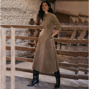 Brown Corduroy Midi Dress