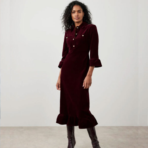 Burgundy Corduroy Midi Dress