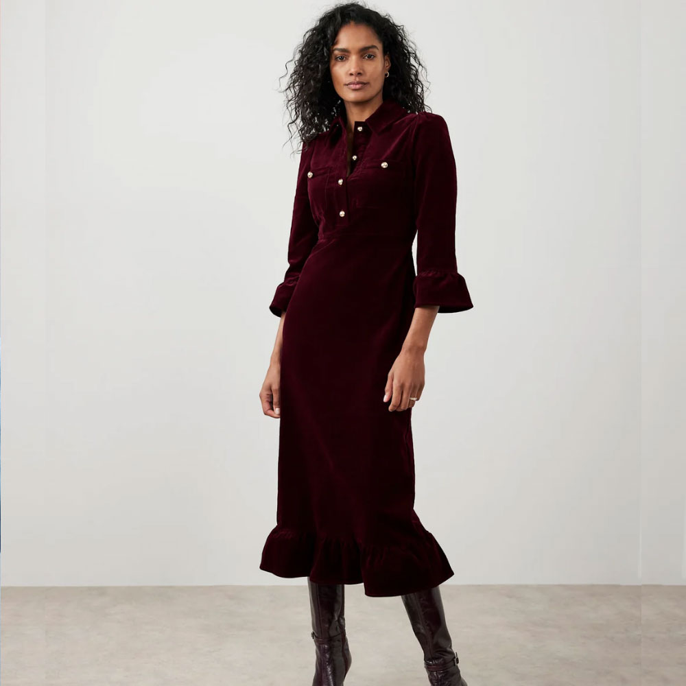 Burgundy Corduroy Midi Dress