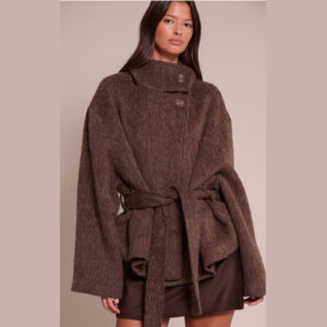 Chocolate Faux Brushed Wool Tie Waist Coat