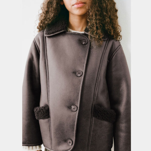 Coat with fur-effect lining Chocolate
