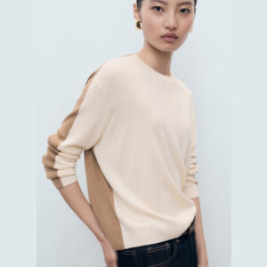 Combined-design sweater Ecru
