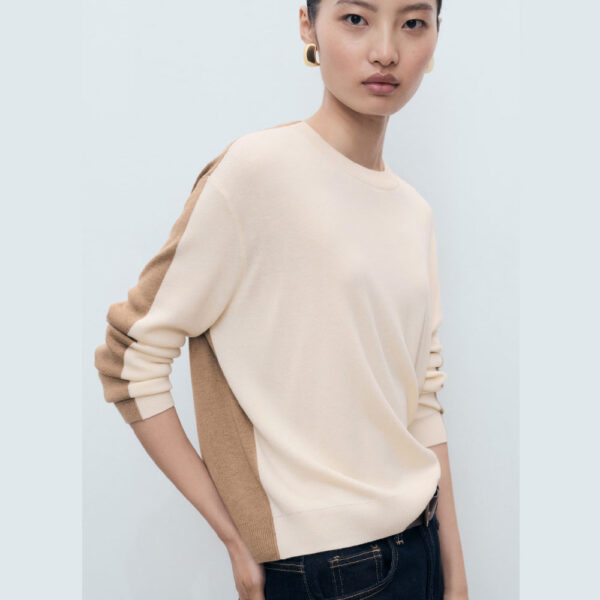 Combined-design sweater Ecru