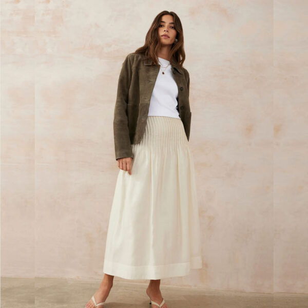 Cream Pintuck Maxi Skirt