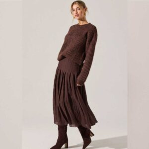 Daivini Pleated Crinkle Midi Skirt