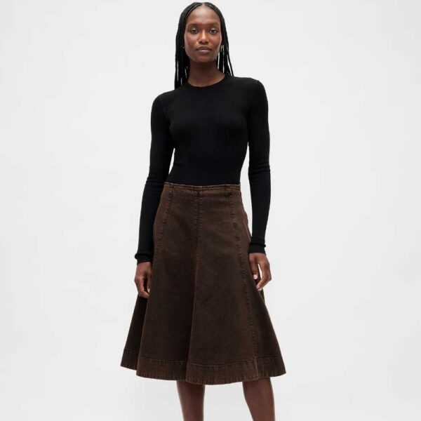 Denim Tulip Midi Skirt Dark Brown