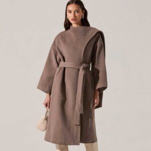 Elaxi Longline Wrap Scarf Coat Taupe brown