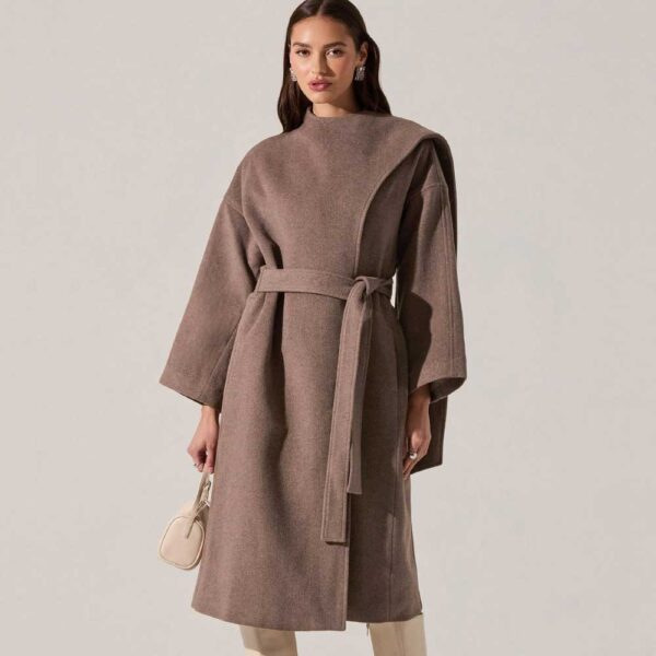 Elaxi Longline Wrap Scarf Coat Taupe brown