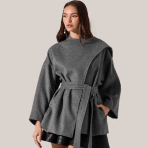 Elaxi Oversized Wrap Scarf Coat Charcoal