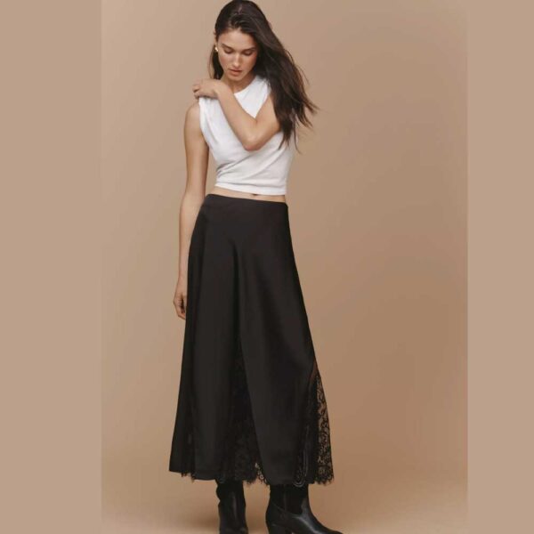Endless Rose Lace Panel Satin Maxi Skirt