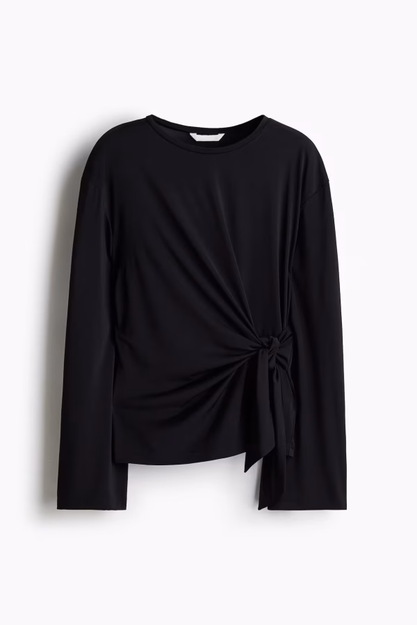 Tie-Detail Top, Black