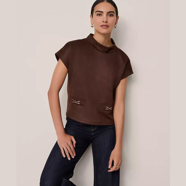 Faux Suede Horsebit Top Dark Brown