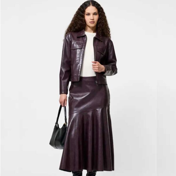 French Connection Kayleigh Pleated Faux Leather Midi Skirt