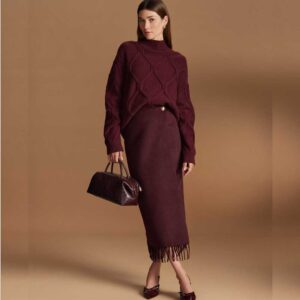 Fringe Midi Wrap Skirt Poised Plum