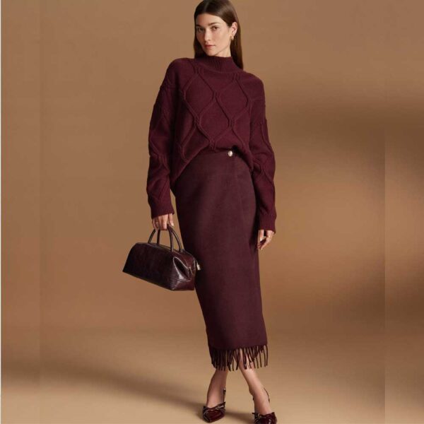 Fringe Midi Wrap Skirt Poised Plum
