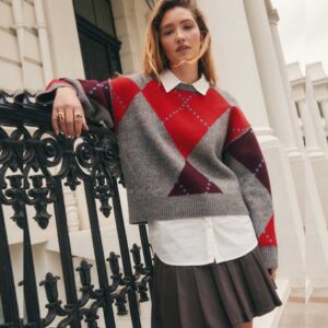 Grey Multi Argyle Shirt Layer Knitted Jumper With Wool
