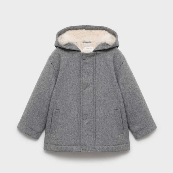 Hooded coat with shearling-effect lining Grey