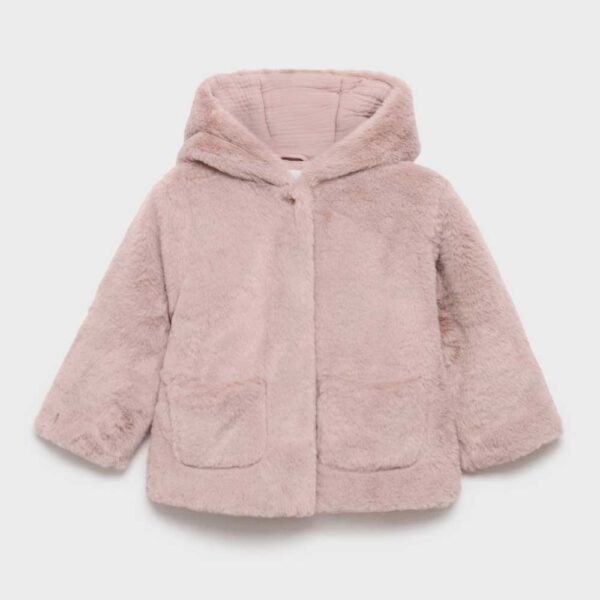 Hooded fur-effect coat Pink