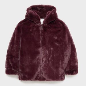Hooded fur-effect coat Wine