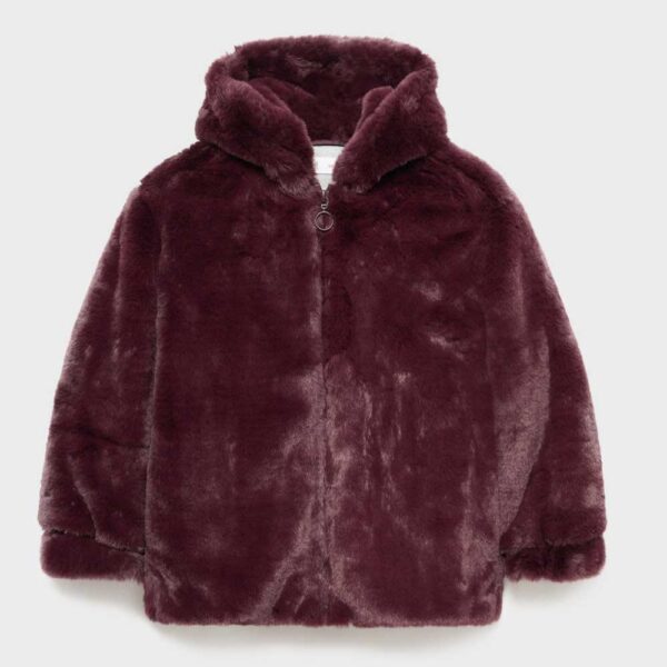 Hooded fur-effect coat Wine