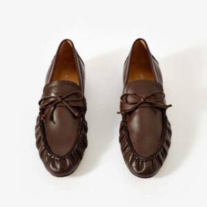 Imogen Brown Leather Ruched Loafers