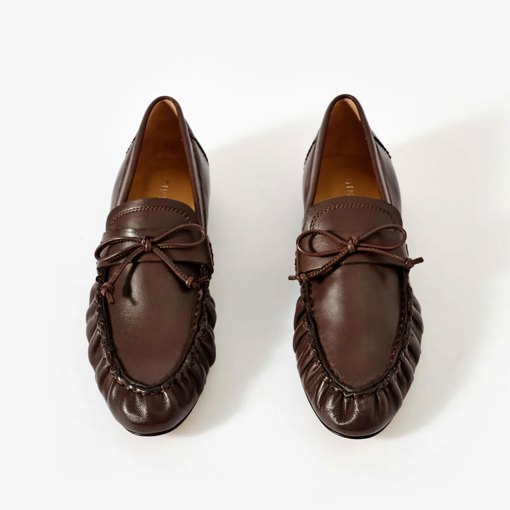 Imogen Brown Leather Ruched Loafers