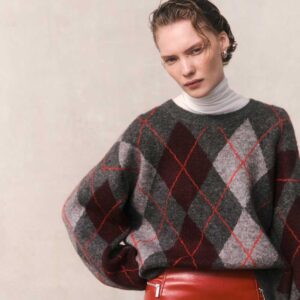 Jacquard-Knit Sweater Gray melange/argyle pattern