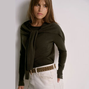 Khaki Cotton Blend Scarf Detail Knit Jumper