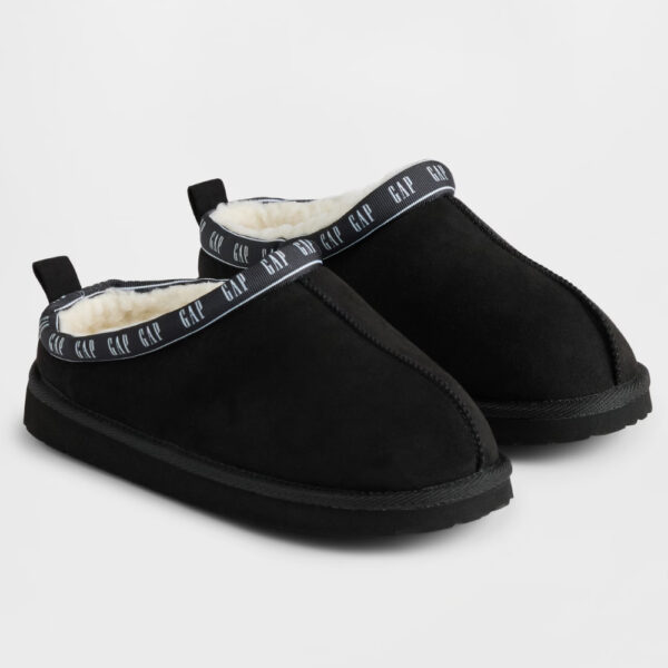 Kids Vegan Suede Sherpa-Lined Logo Slippers