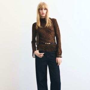 Leopard-print blouse with scarf