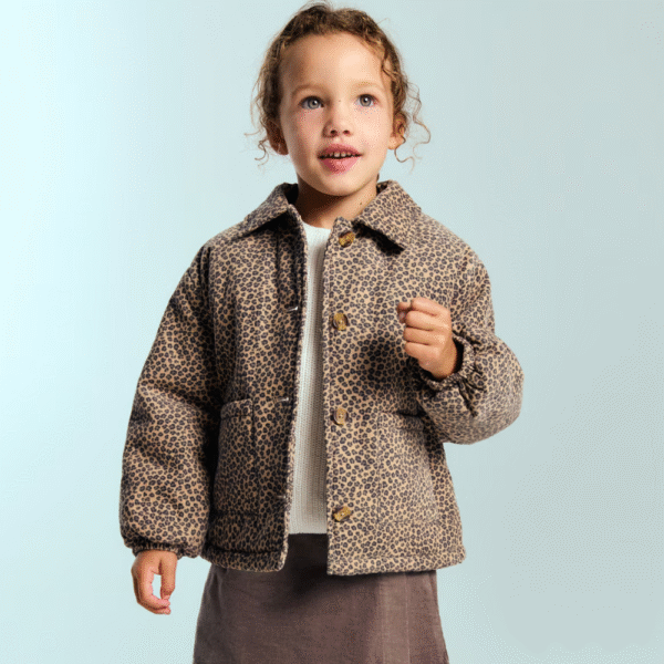 Leopard-print corduroy coat Chocolate
