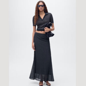 Lurex knitted pleated skirt Navy