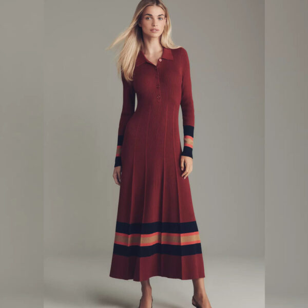 Maeve Pleated Long-Sleeve Midi Sweater Dress
