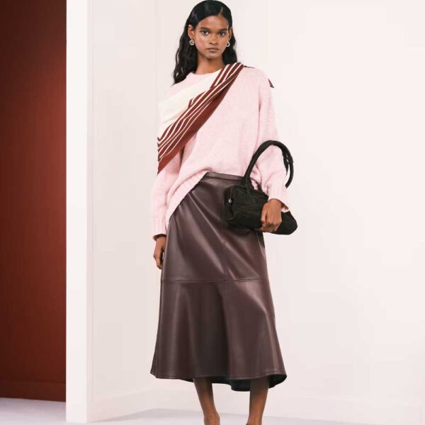 Mango faux leather midi skirt in burgundy