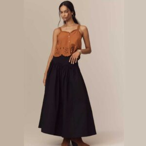 Mare Mare x Anthropologie Basque-Waist Maxi Skirt Black