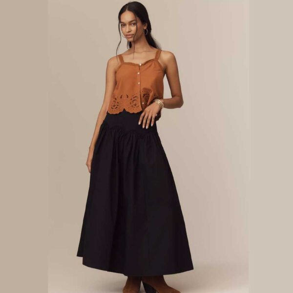 Mare Mare x Anthropologie Basque-Waist Maxi Skirt Black